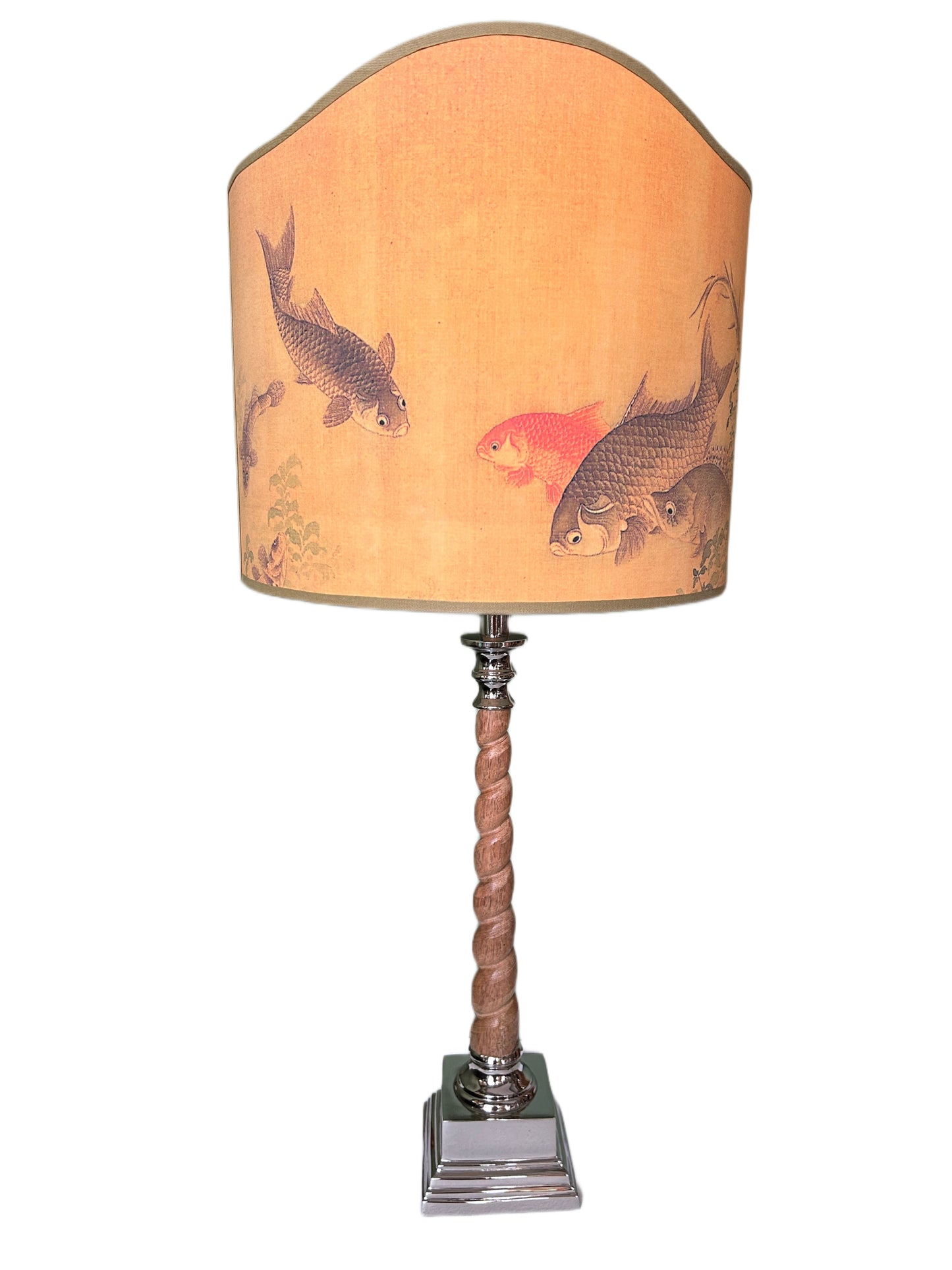 Lampada con stelo legno ritorto e ventola cm 35 carpe koi n 1