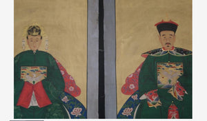 Coppia di ritratti dí dignitari cinesi vestiti verdi 150 x 75 cm