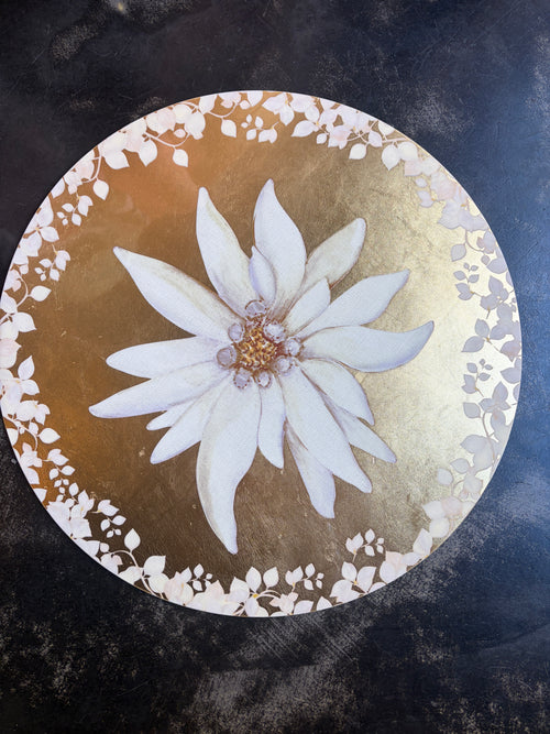 Sottopiatto oro fiore dalia bianca L’oca nera