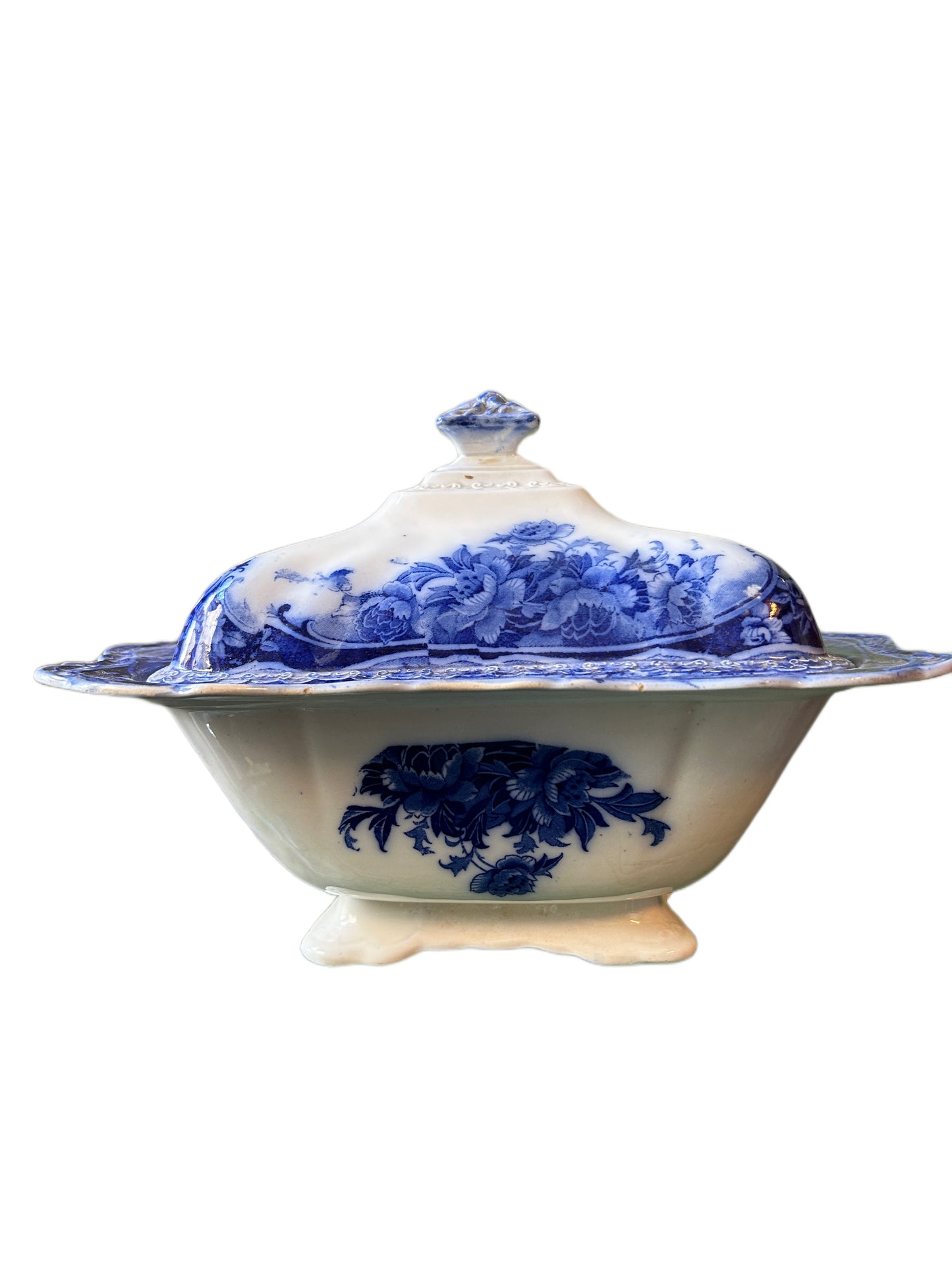 Zuppiera antica Wedgwood bianca e blu