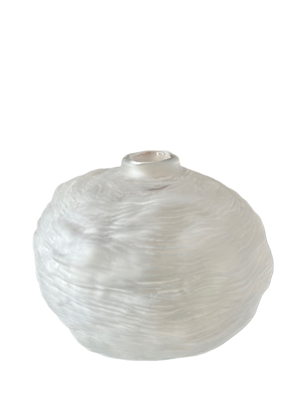 Grande vaso rotondo soffiato a bocca in vetro bianco