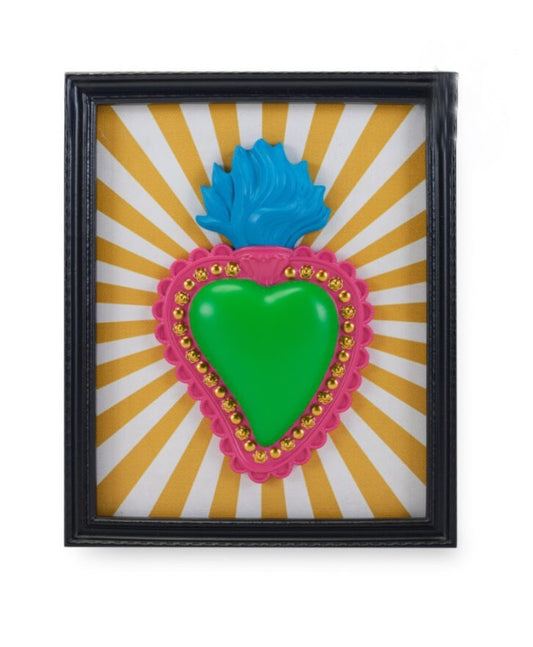 Cuore ex voto con cornice fondo righe gialle