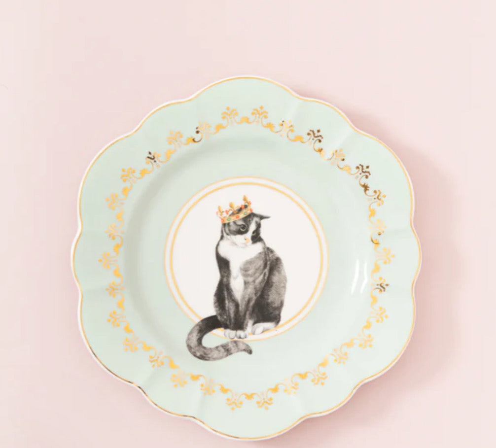 Piatto fiore con gatto cm 23