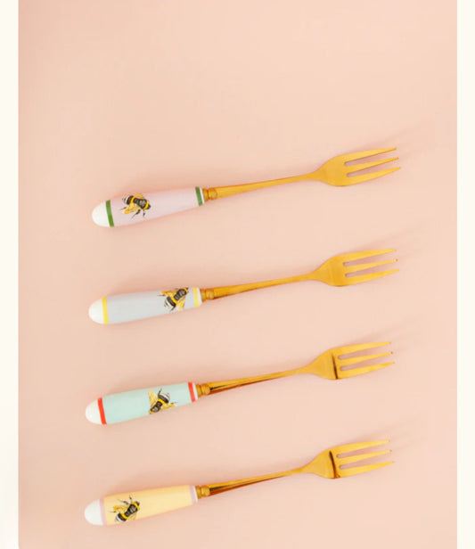 Set di 4 forchette dolce con api