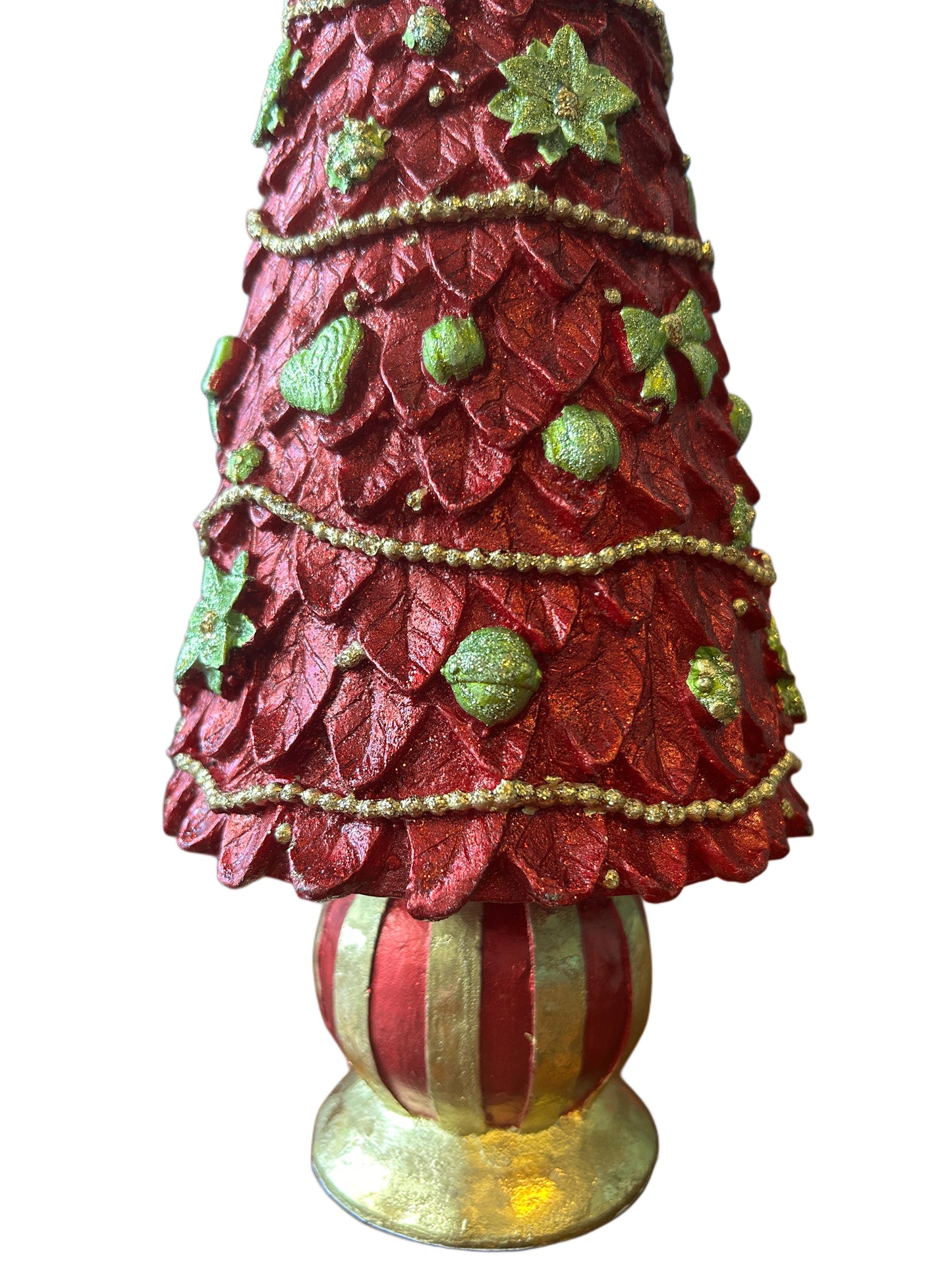Albero di Natale in resina rosso cuori e fiocchi grande