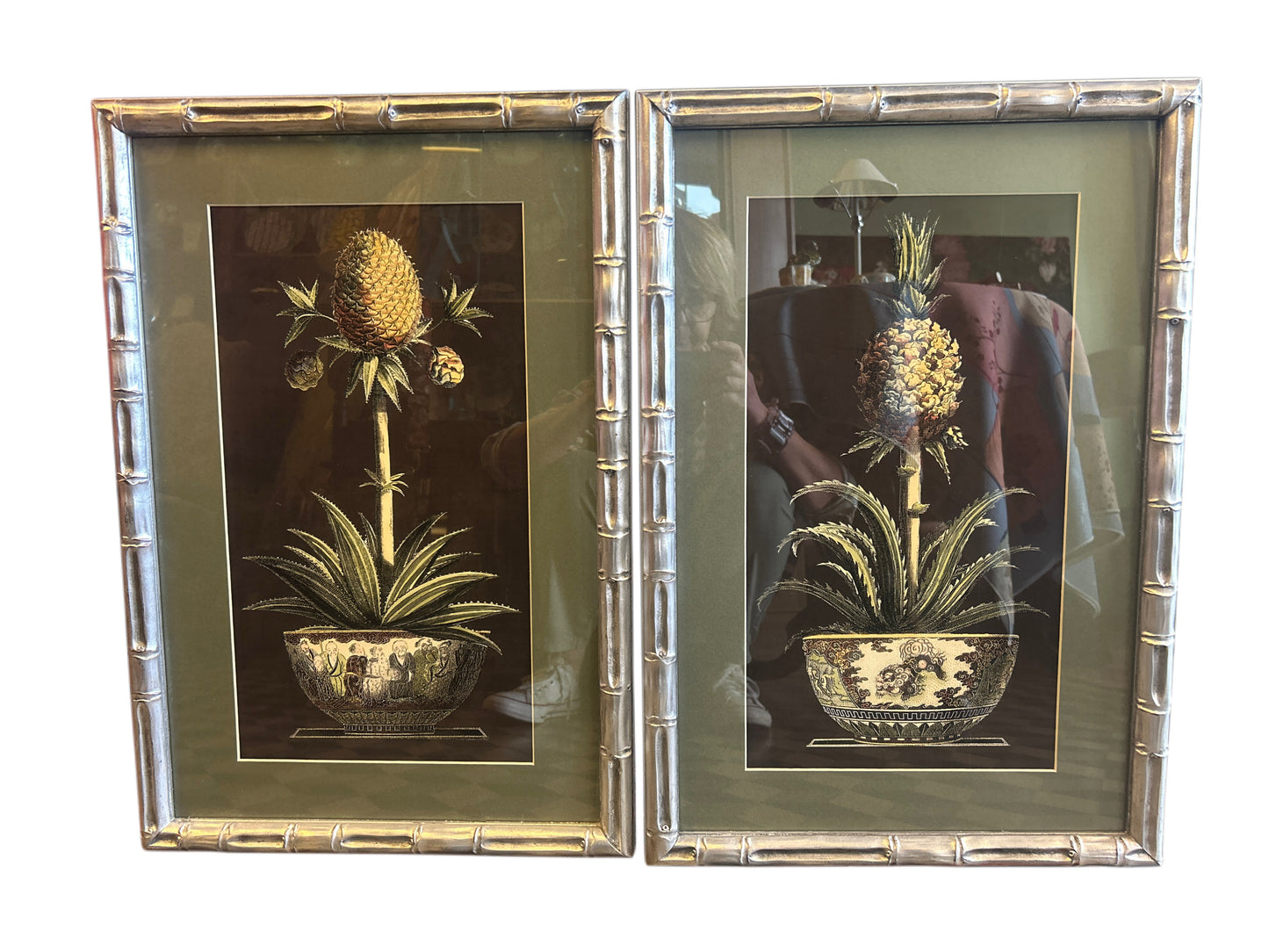 Coppia di stampe salvia ananas Vaso cornice wange’ argentata