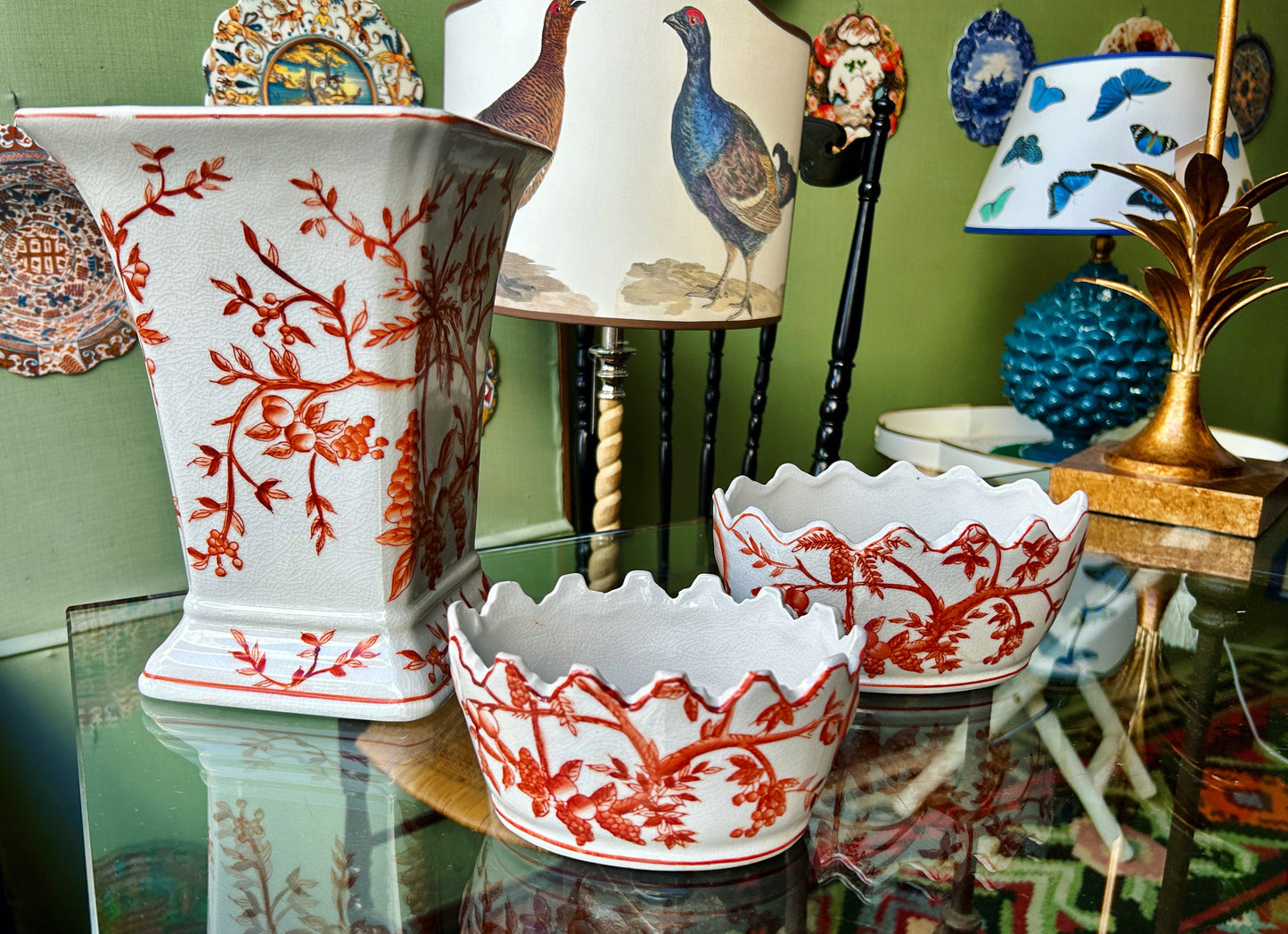Cachepot ovale decoro chinoiserie arancio