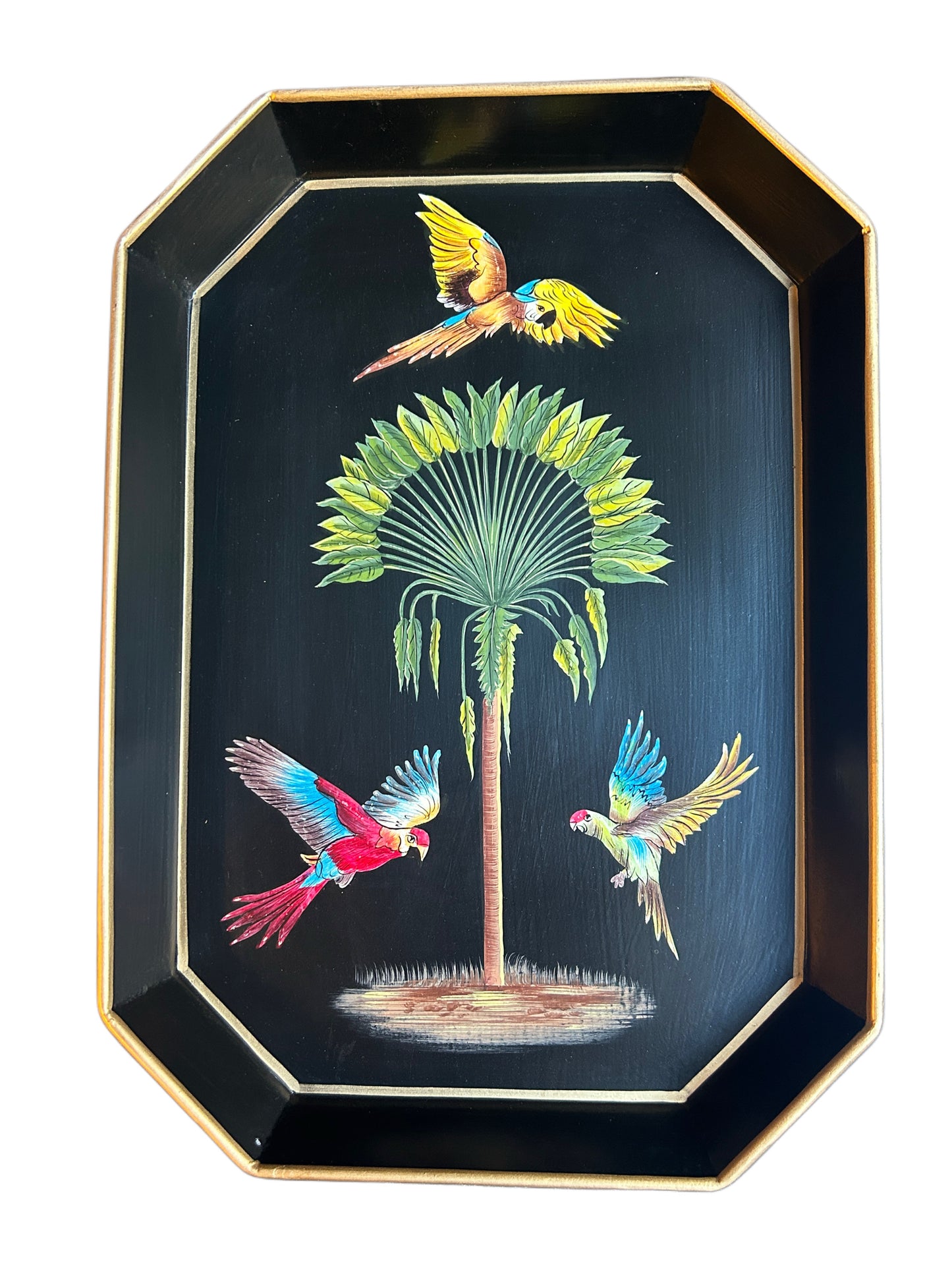 Vassoio in metallo smaltato White parrots