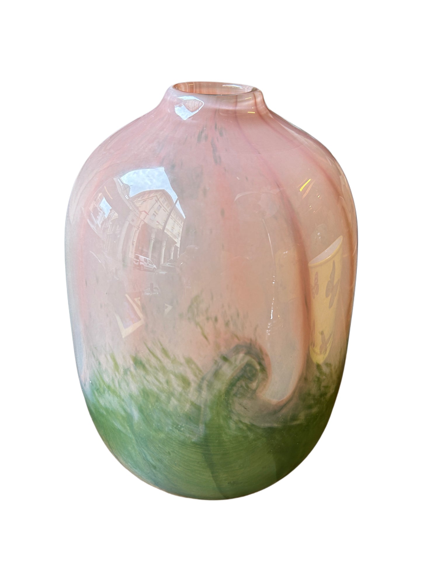 Vaso alto L’ oca nera verde e rosa cipria
