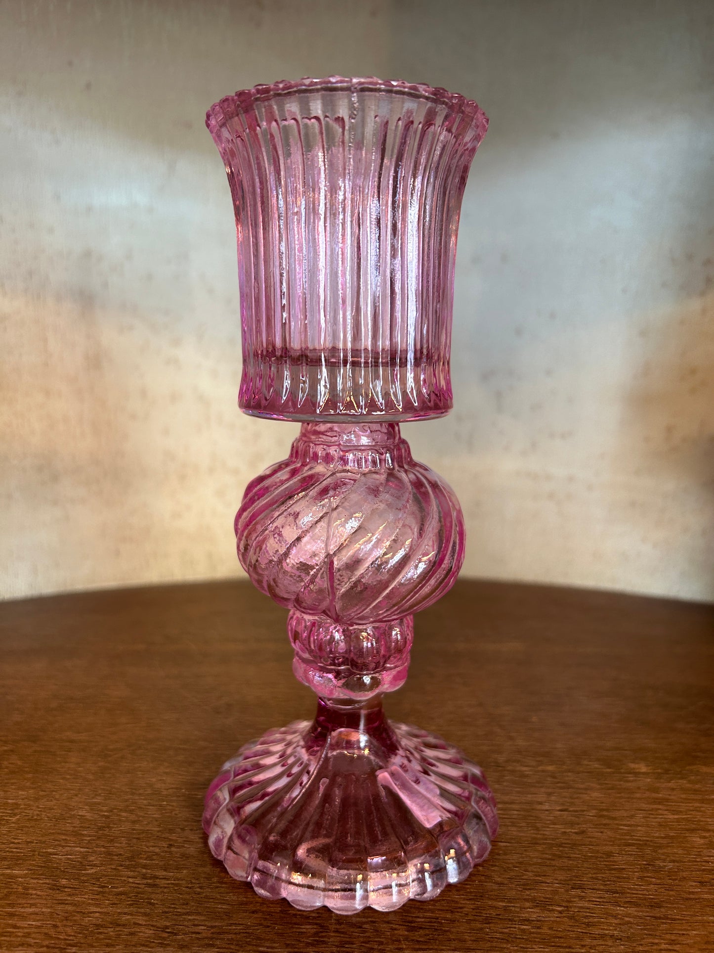 Portacandela in vetro rosa scuro floraison