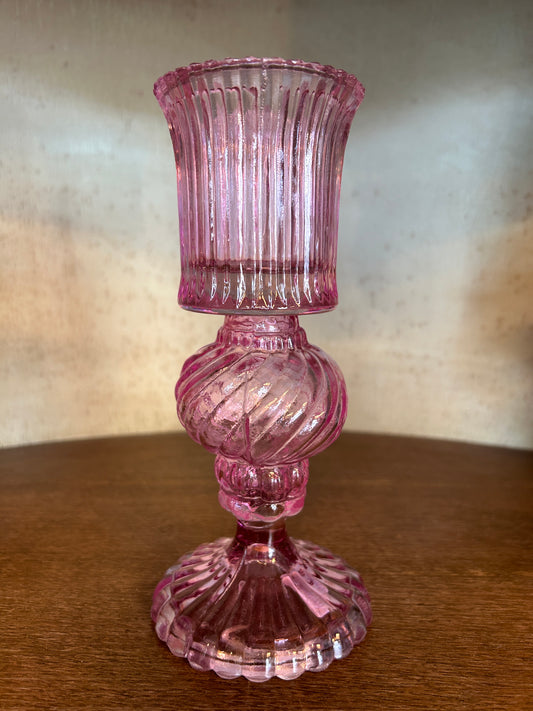 Portacandela in vetro rosa scuro floraison