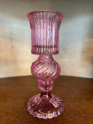 Portacandela in vetro rosa scuro floraison