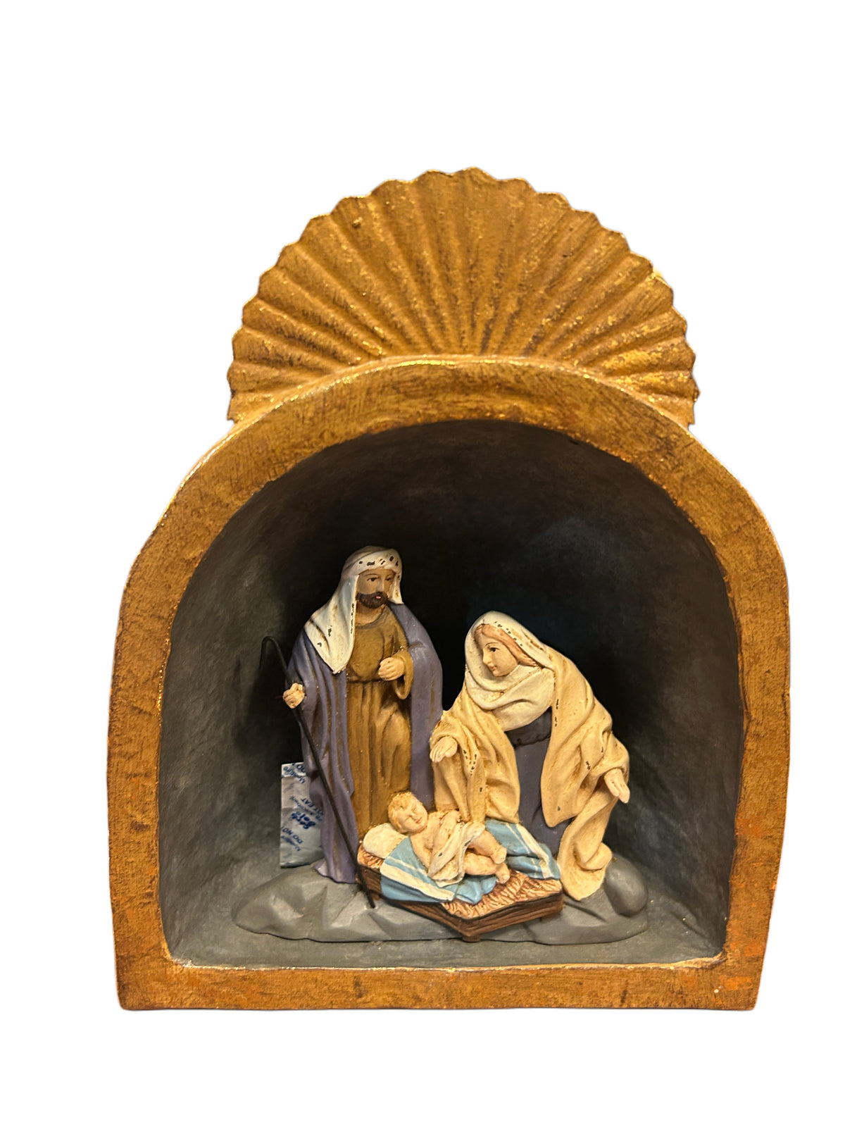 Sacra famiglia nella teca tonda oro
