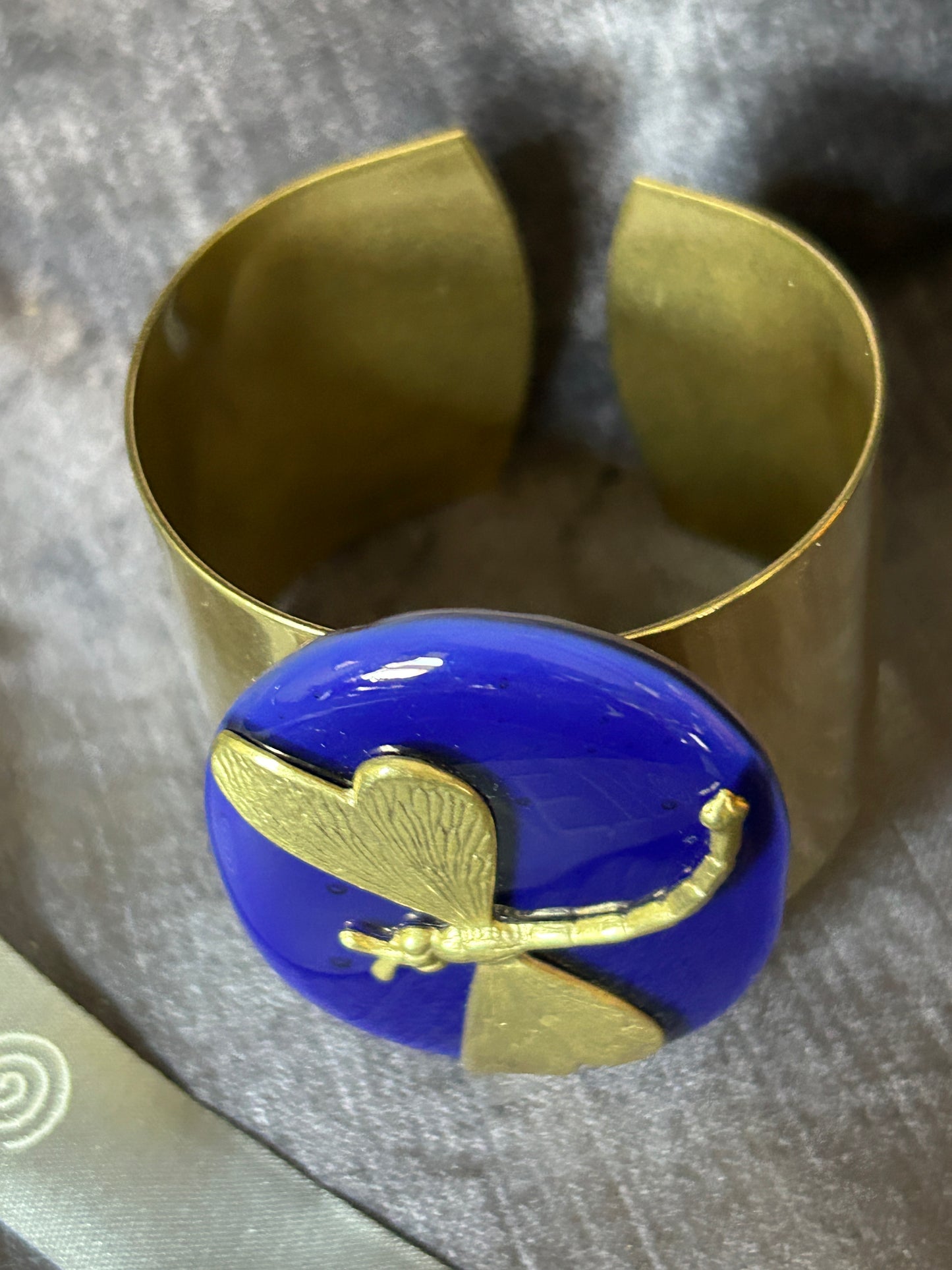 Gipsy bracelet with dragonfly application on blue purple Daniela Poletti can be ordered