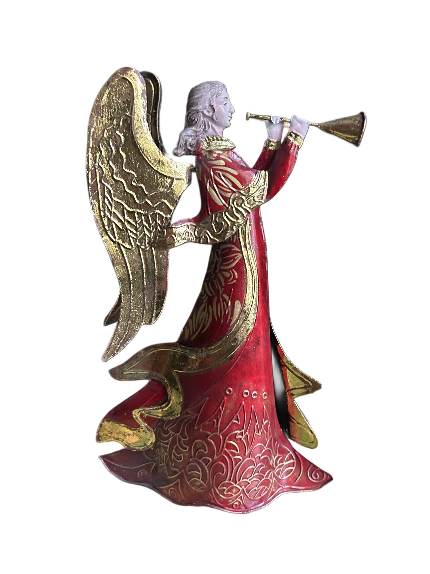 Angelo medio in metallo colorato con tromba