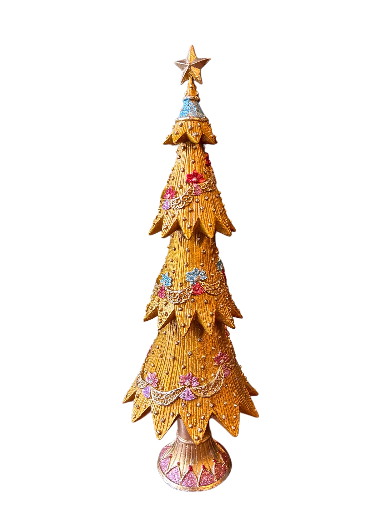 Albero di Natale grande in resina oro stella festoni