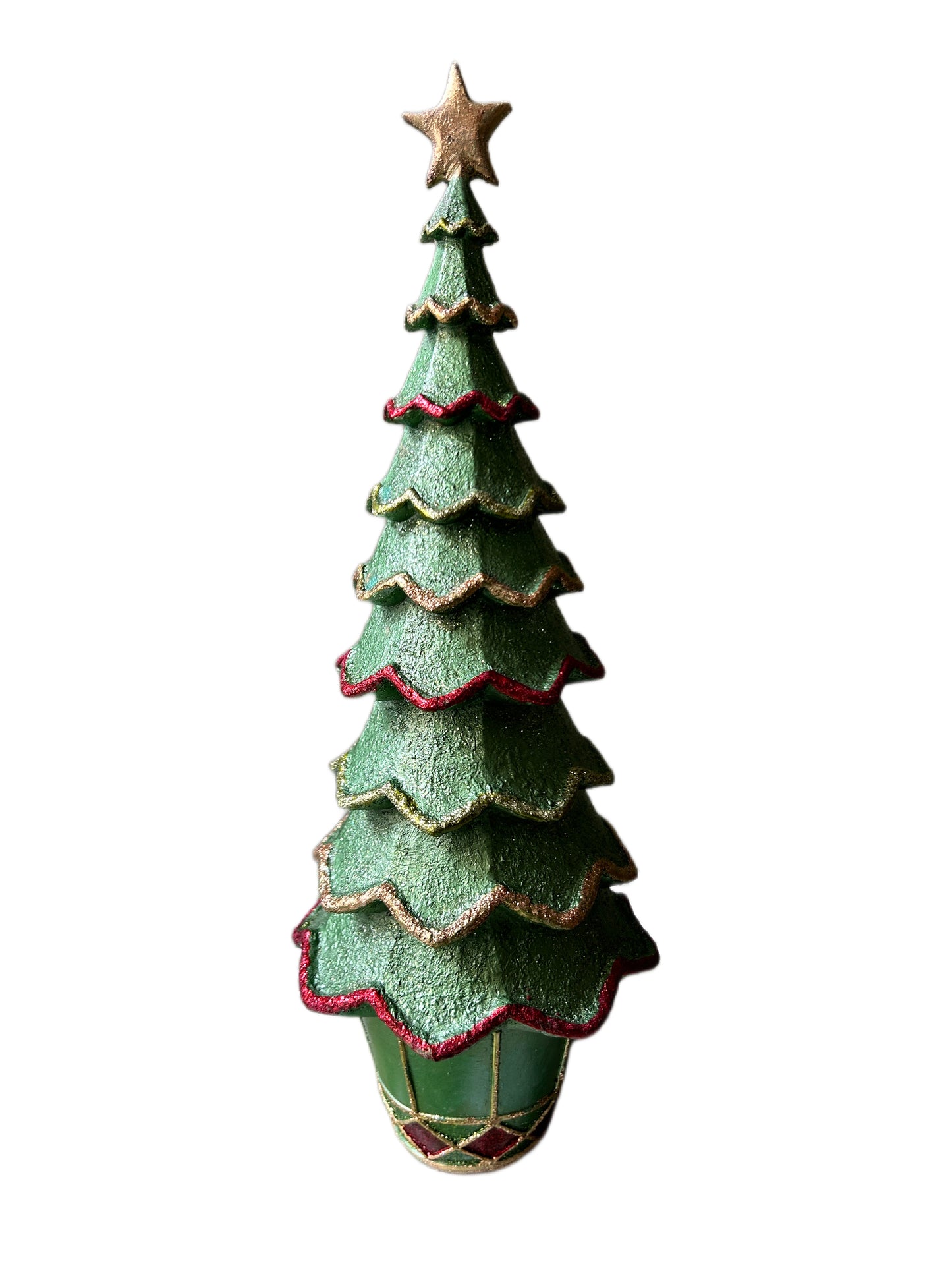 Green Christmas tree in medium resin vase