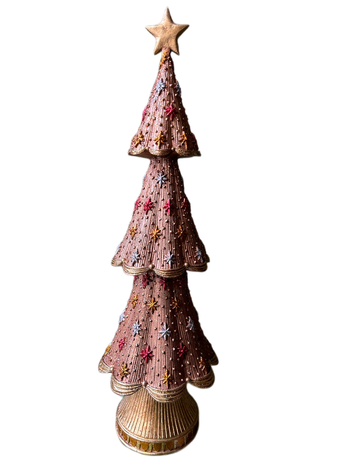 Sapin de Noël rose avec de grandes étoiles