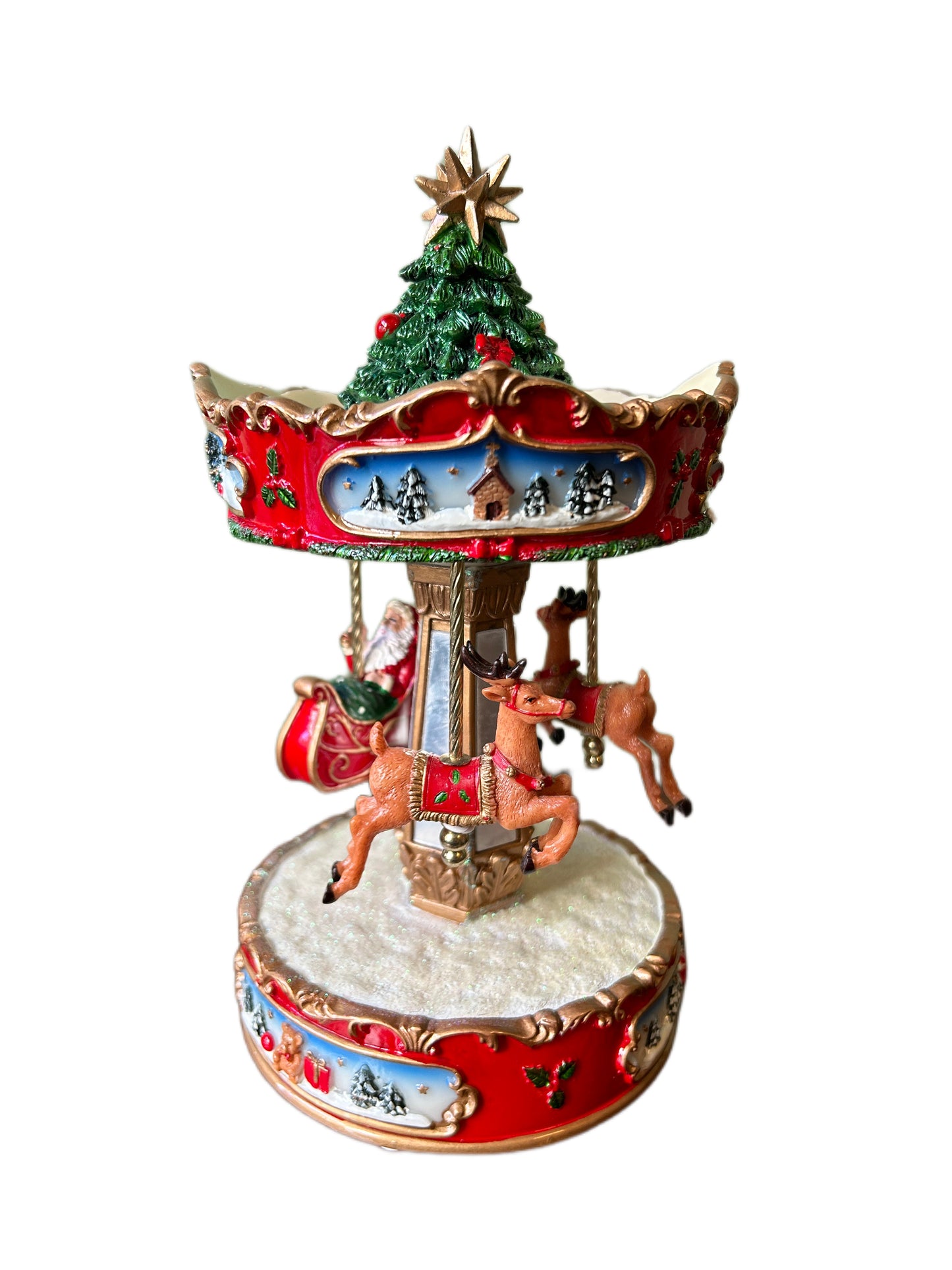 Carillon giostrina con cavalli e babbo Natale