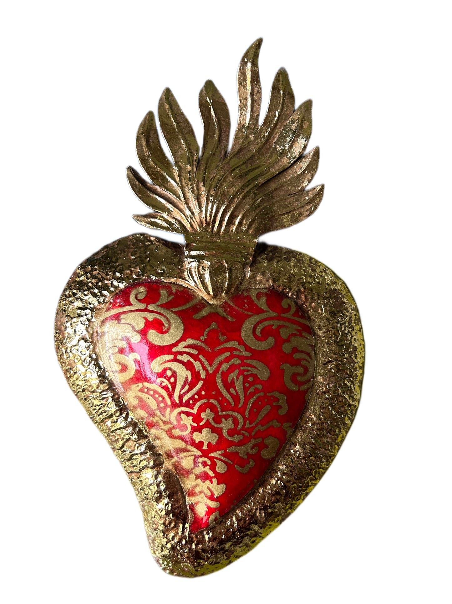 Coeur en étain décoré rouge moyen