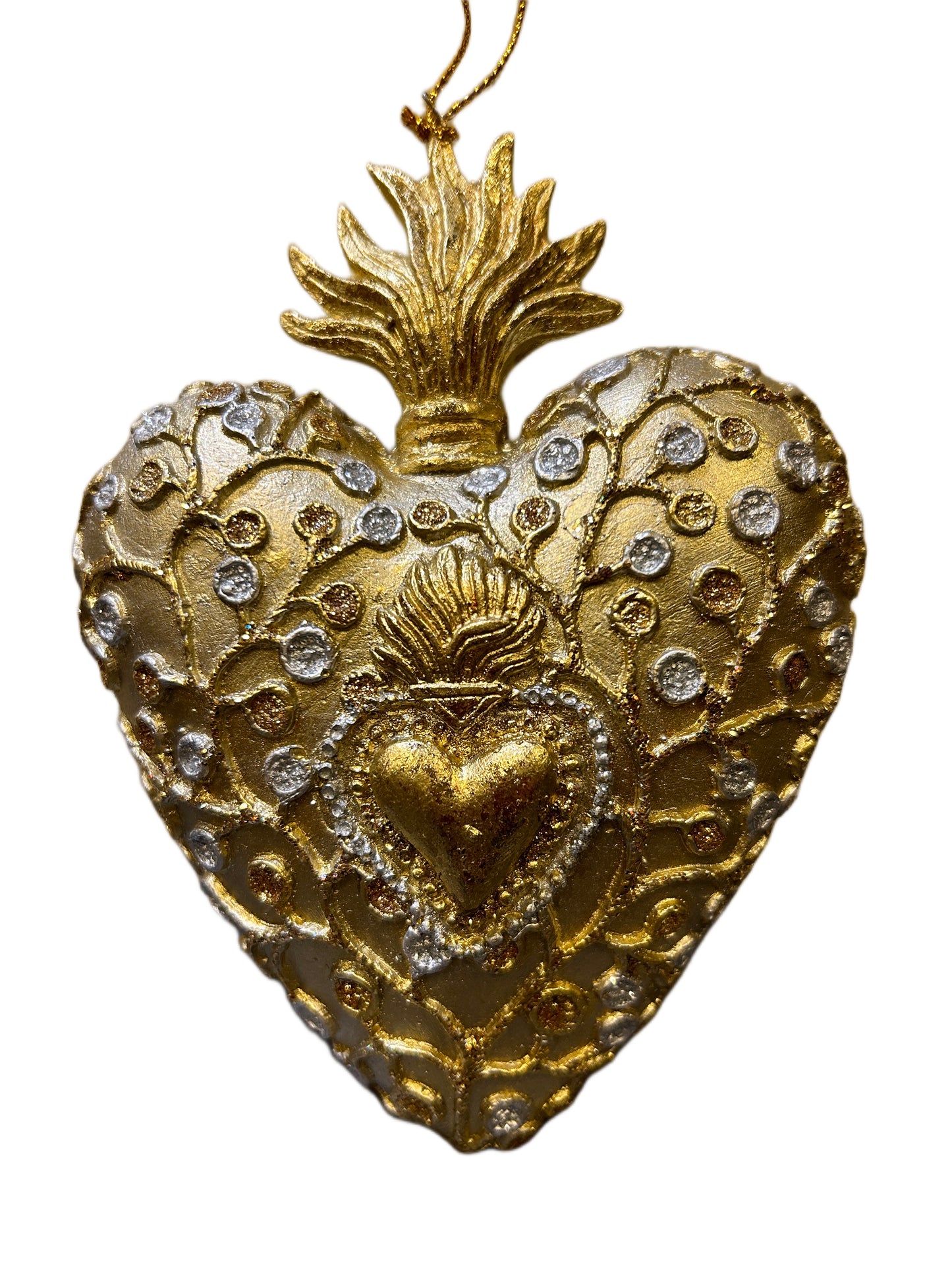 Coeur de décoration de sapin de Noël doré