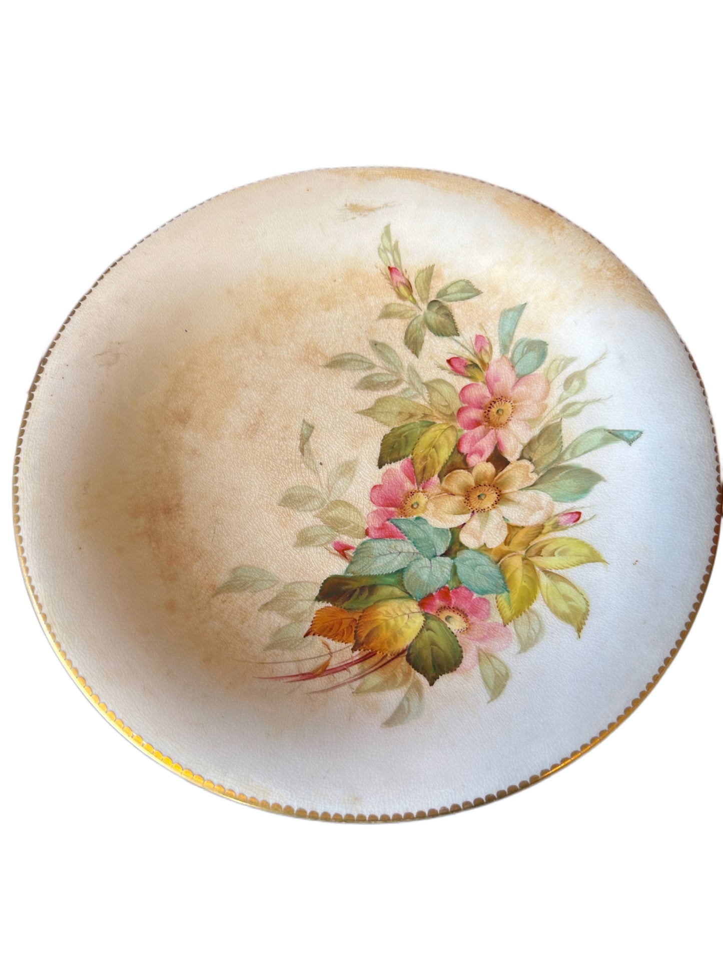 Alzata fine ‘800 decorata con fiori bordino oro in fine porcellana francese