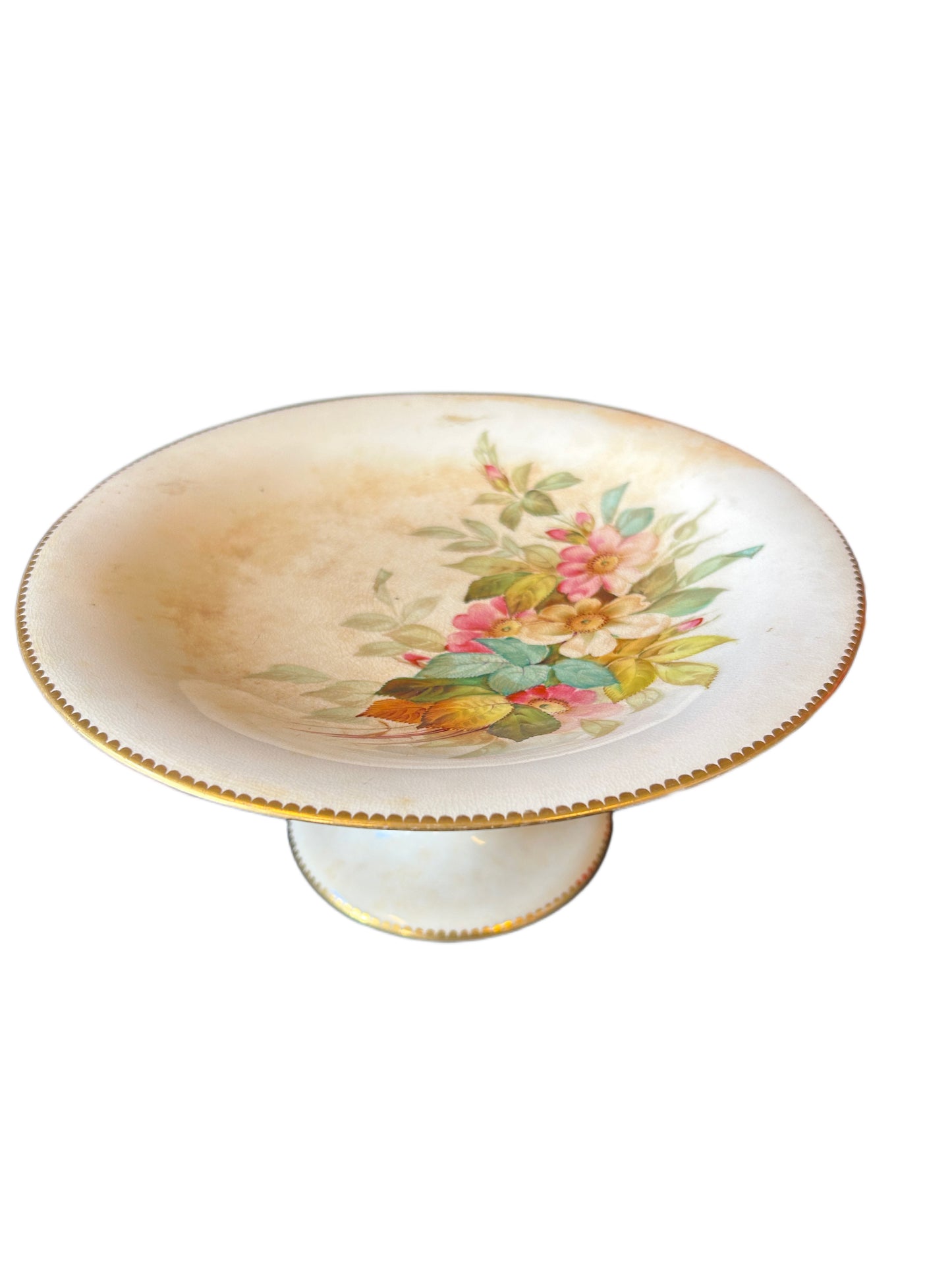 Alzata fine ‘800 decorata con fiori bordino oro in fine porcellana francese