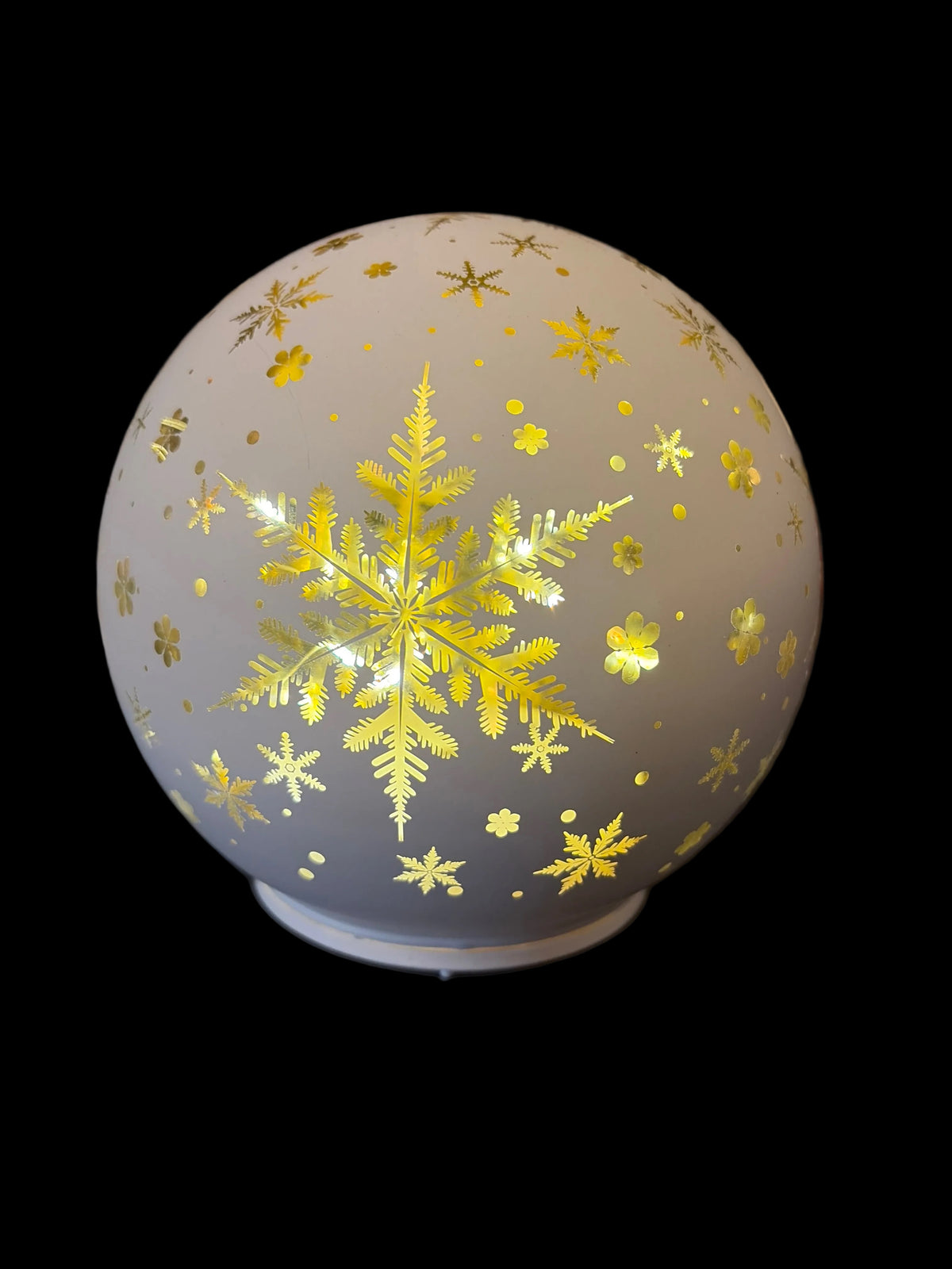 Palla di vetro bianca grande illuminabile a led che gira cm 15