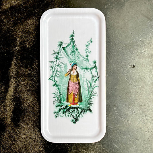 Green wooden tray with Les Ottomans woman