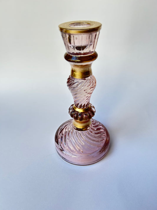 Candeliere in vetro rosa chiaro alto art deco