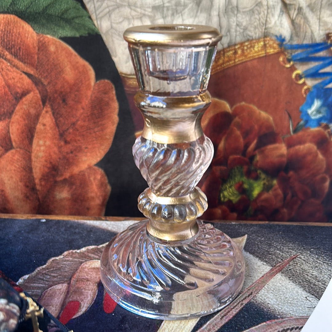Bougeoir art déco en verre rose clair