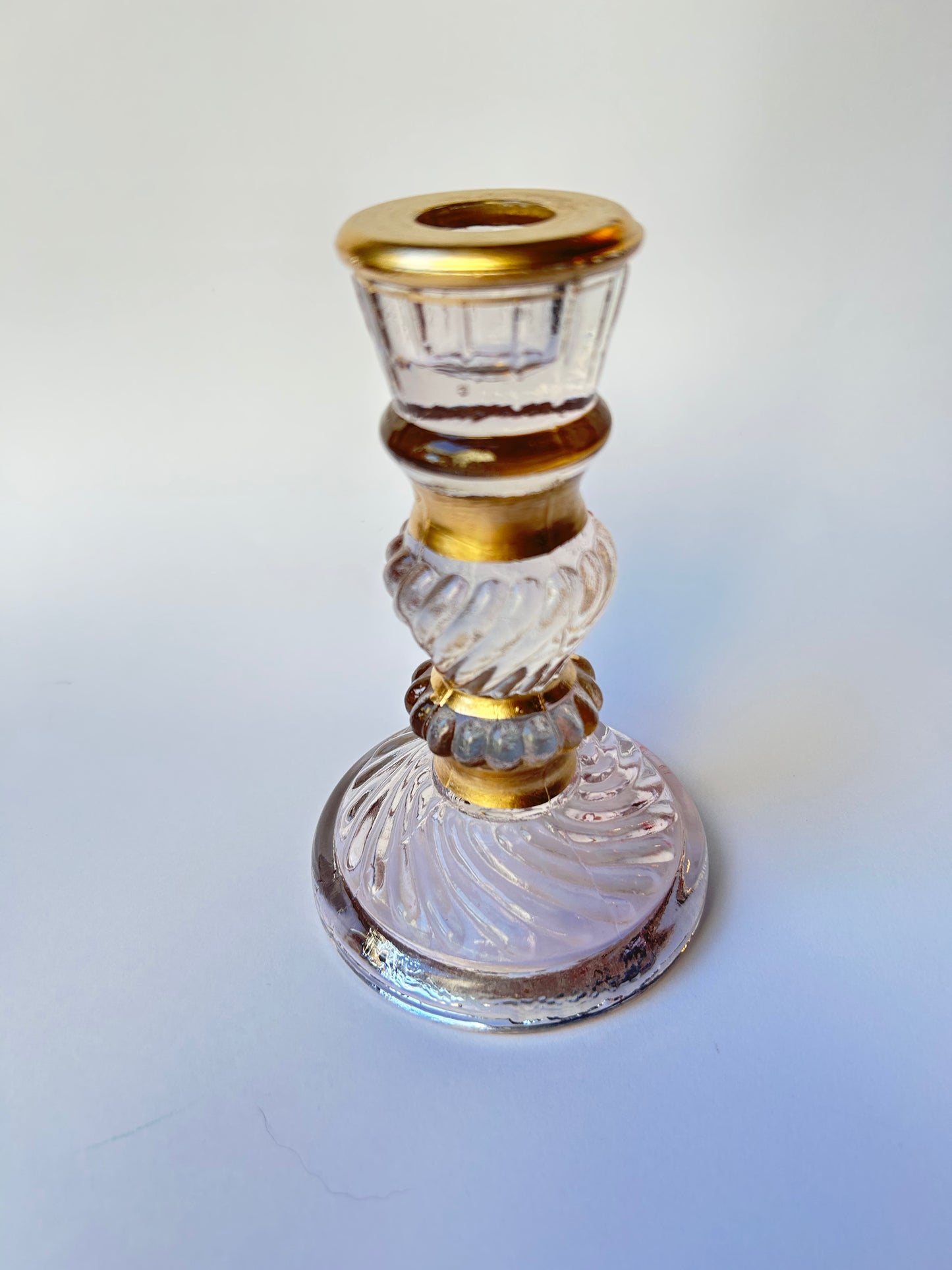 Bougeoir art déco en verre rose clair