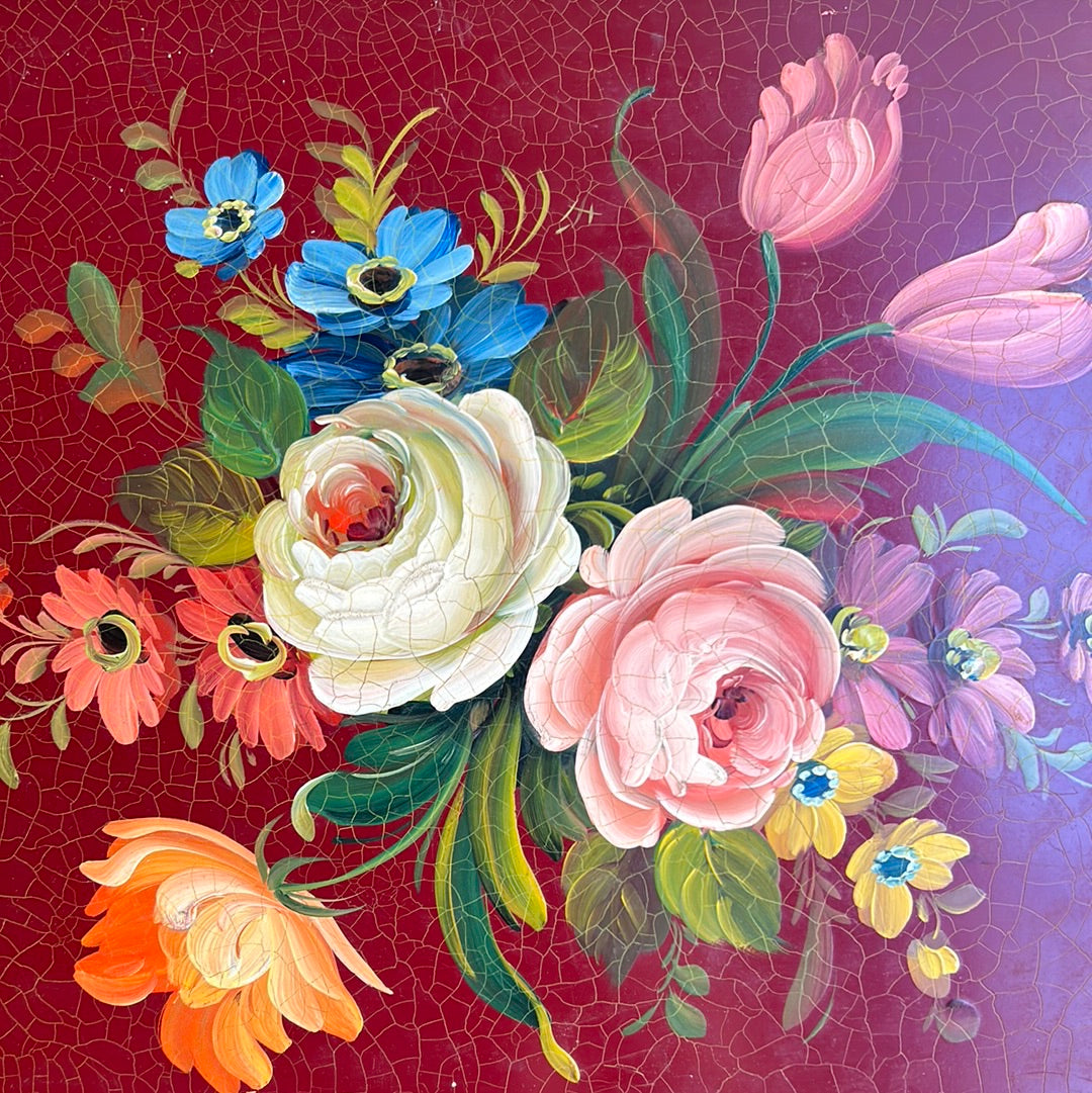 Vassoio in metallo francese decorato a mano inizio 1900