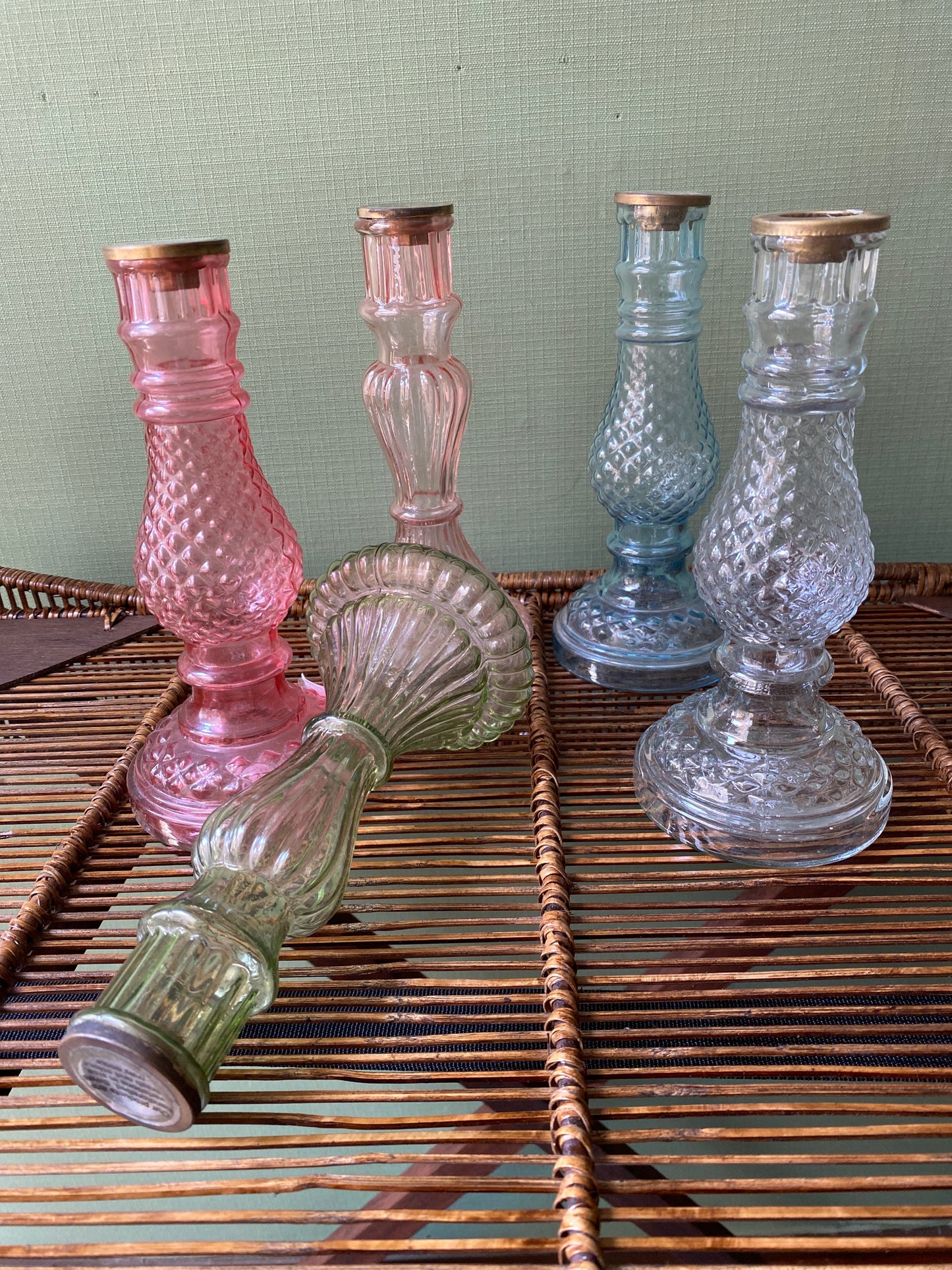 Bougeoir en verre pêche