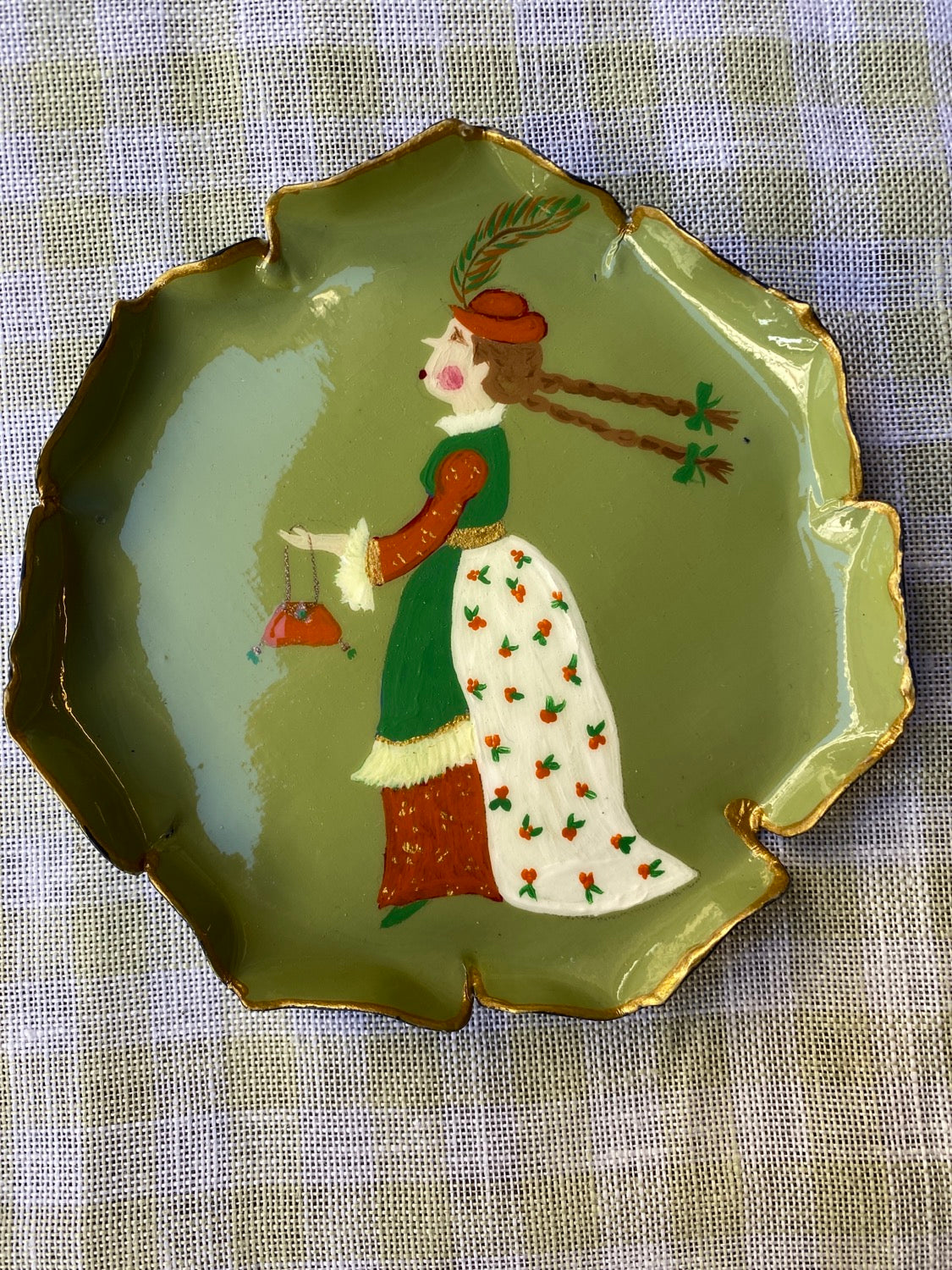 Hand-decorated metal bread plate made to order