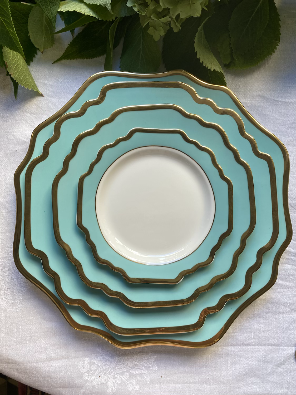 Set of 6 aquamarine dinner plates