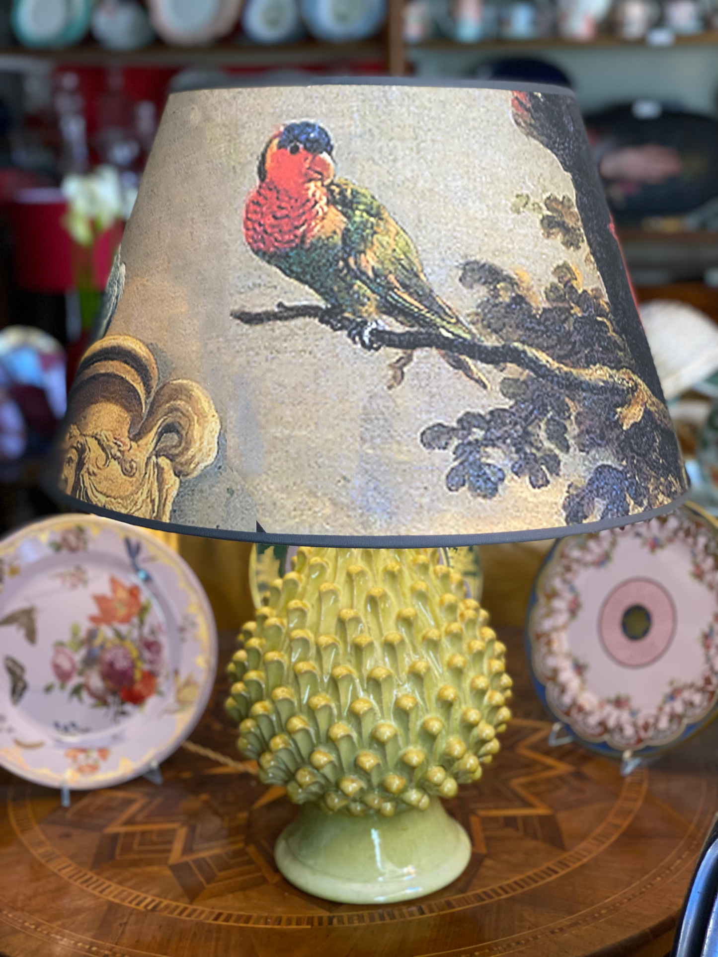 Lampada pigna verde lime con paralume