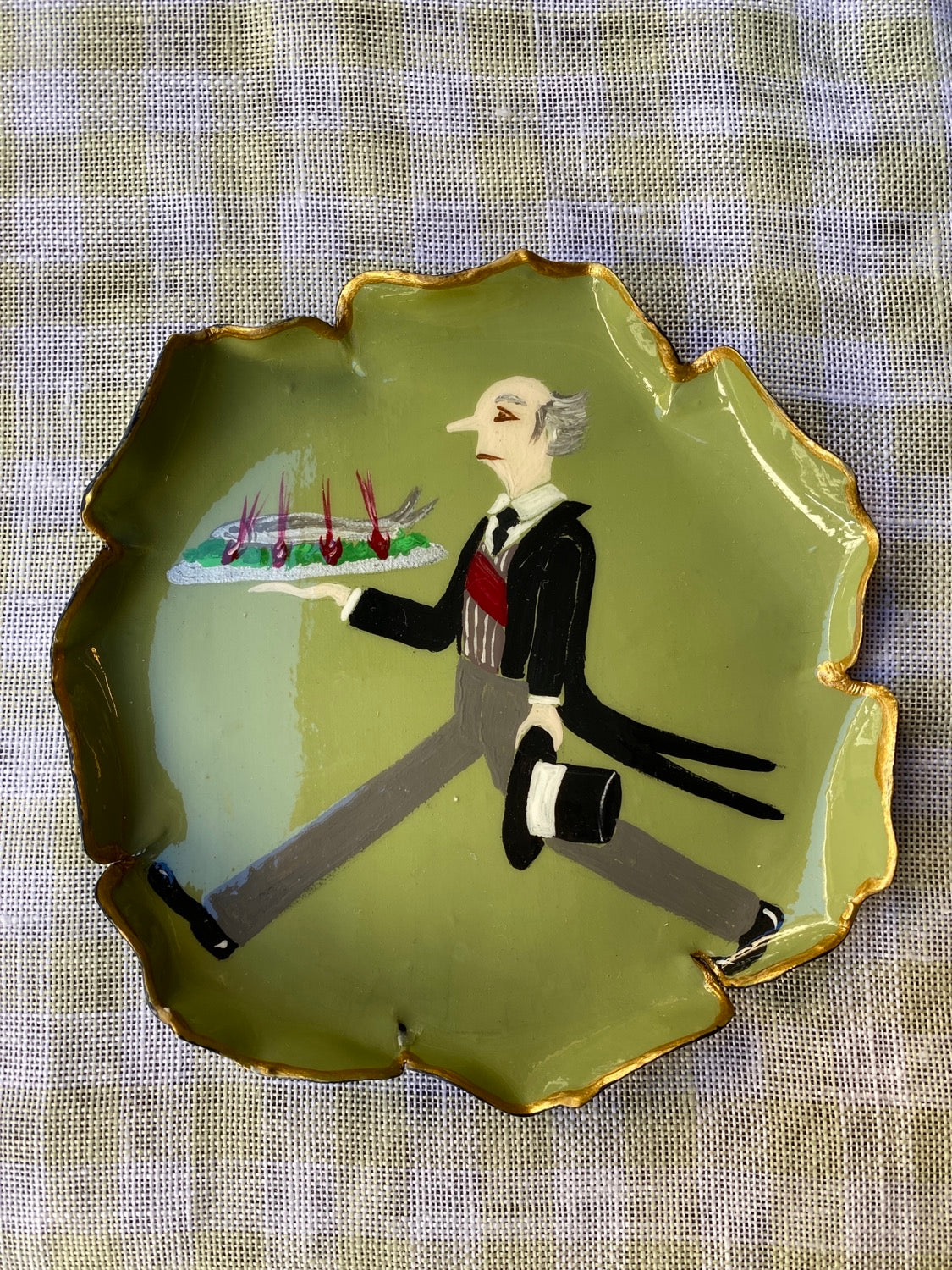 Piattino pane in metallo decorato a mano