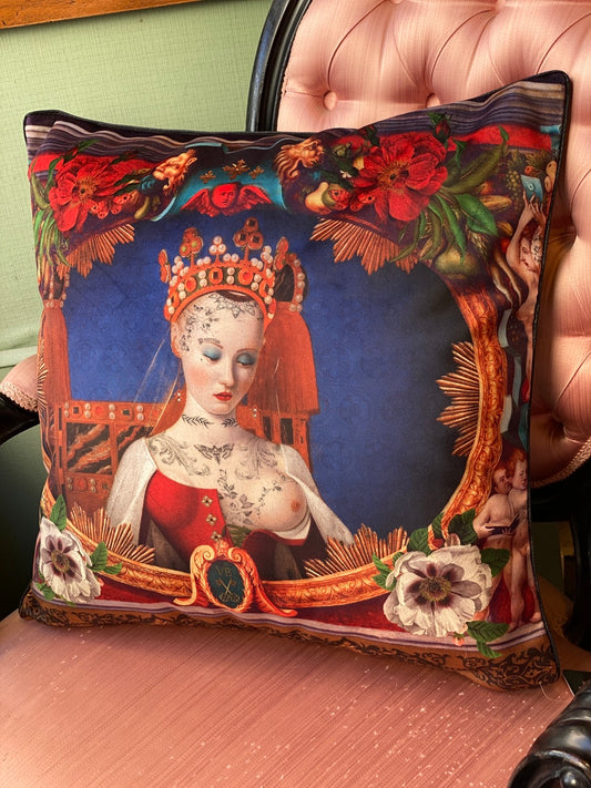 Coussin en velours fille cosmique avec intérieur