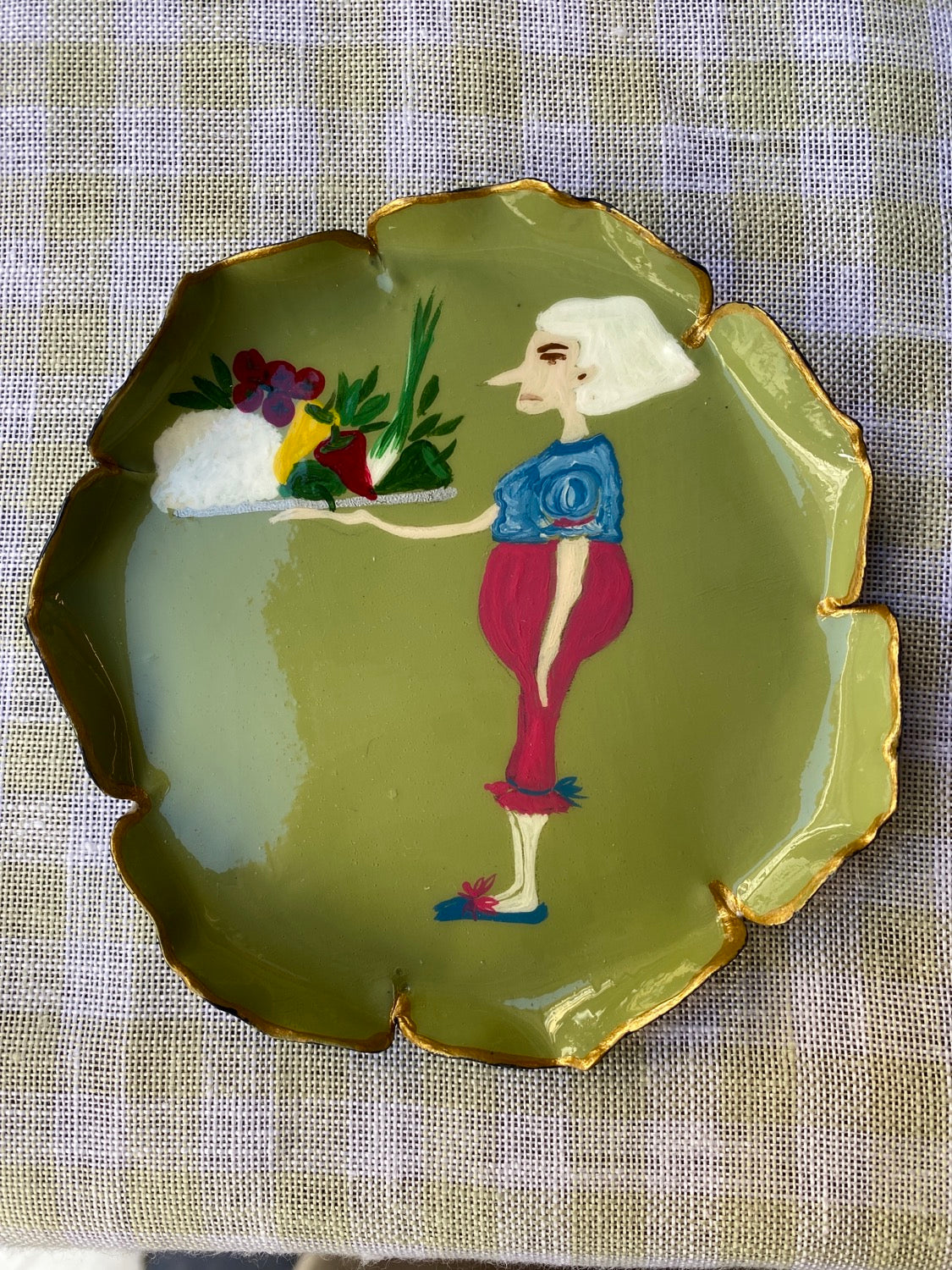 Piattino pane in metallo decorato a mano