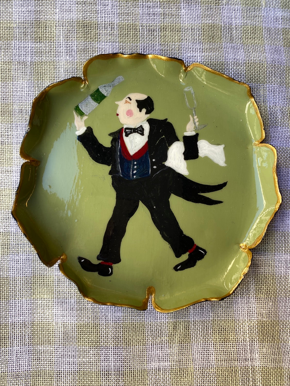 Hand-decorated metal bread plate made to order