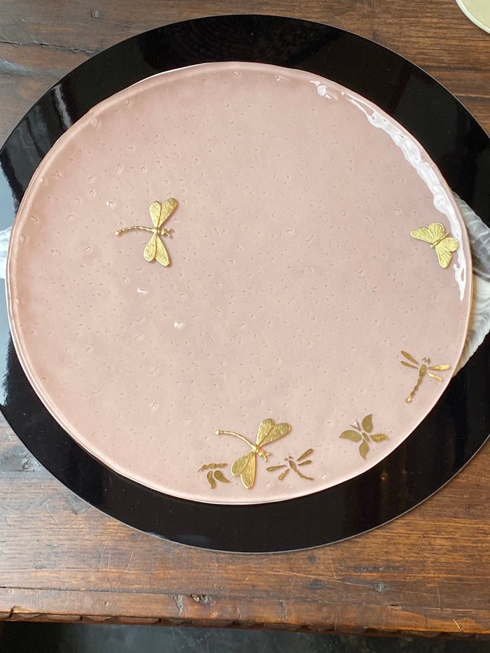 Piatto cm 31 in vetrofuso di Murano con applicazioni e decori oro Daniela Poletti