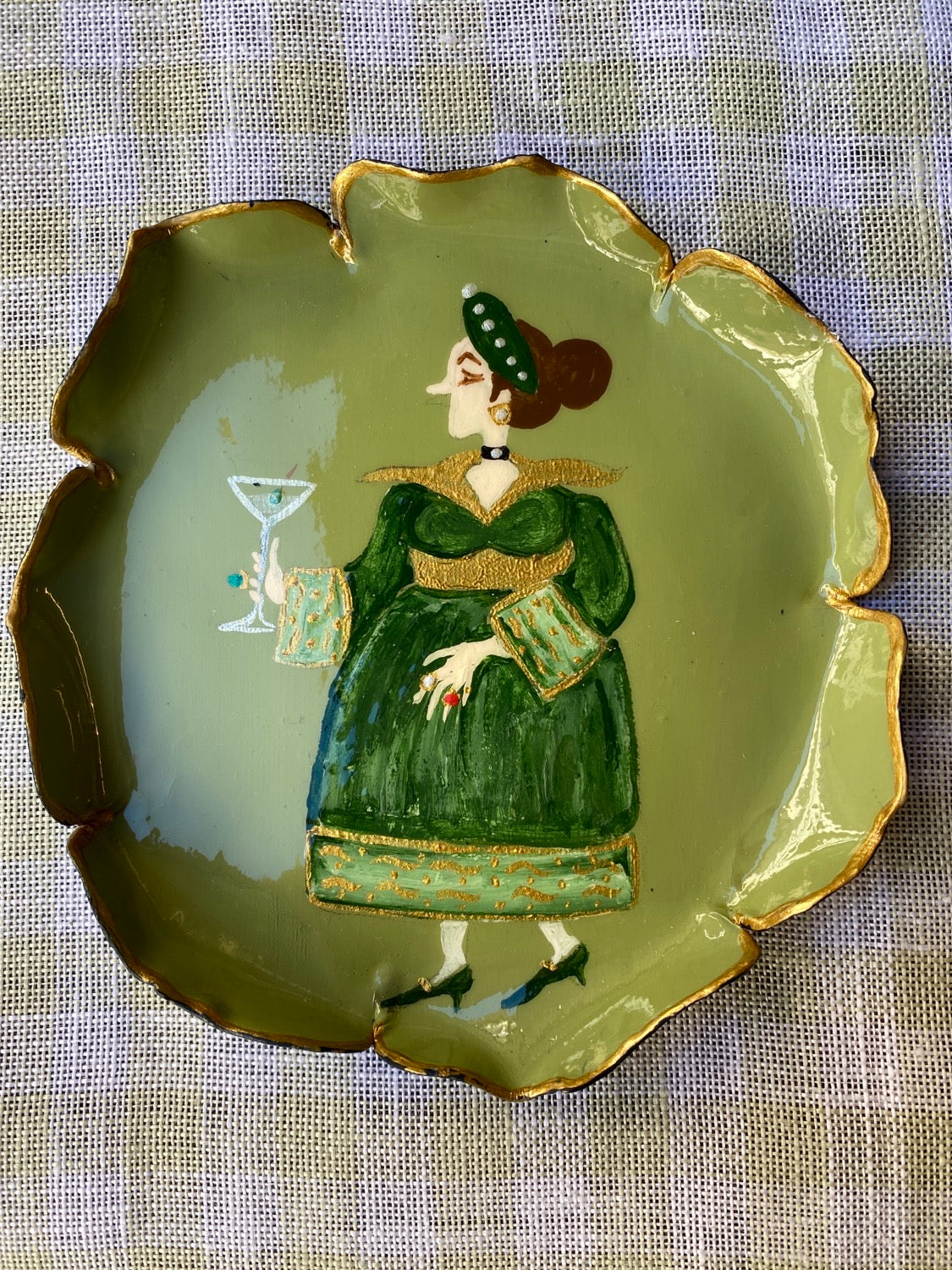 Hand-decorated metal bread plate made to order