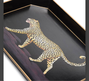 Hand-decorated leopard metal tray