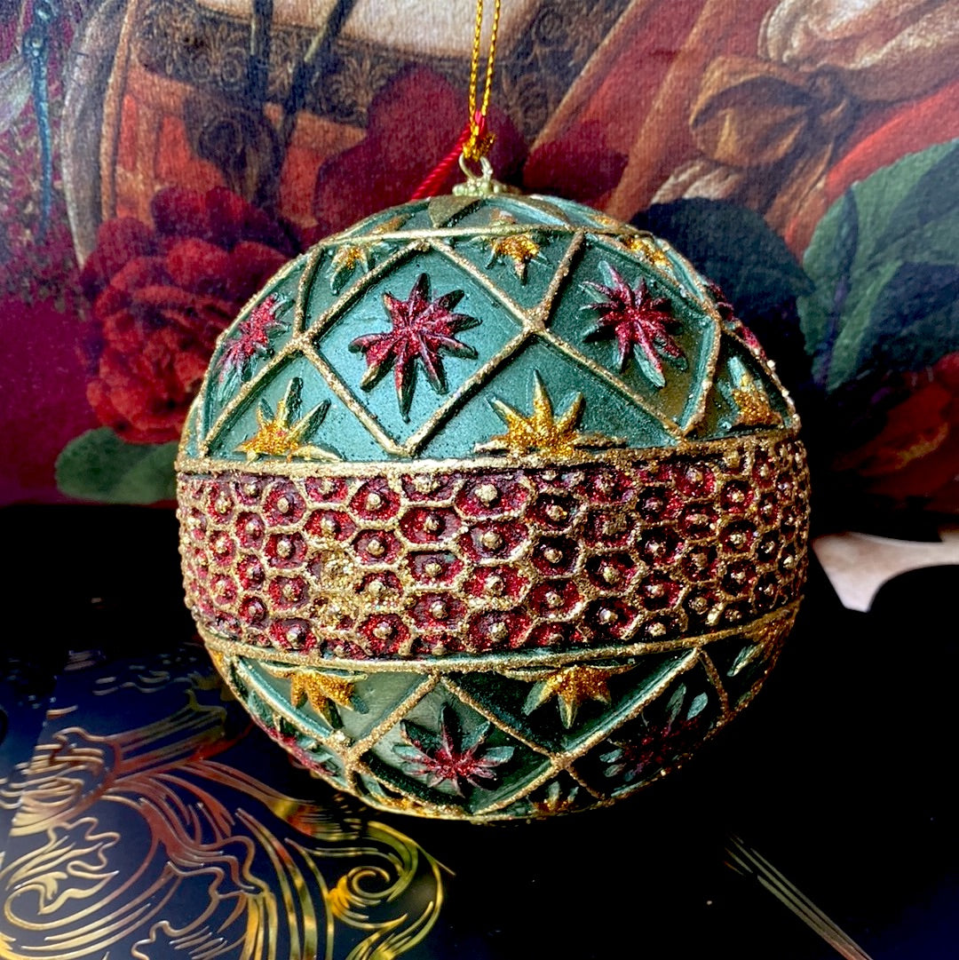 Palla di Natale in resina verde con stelle