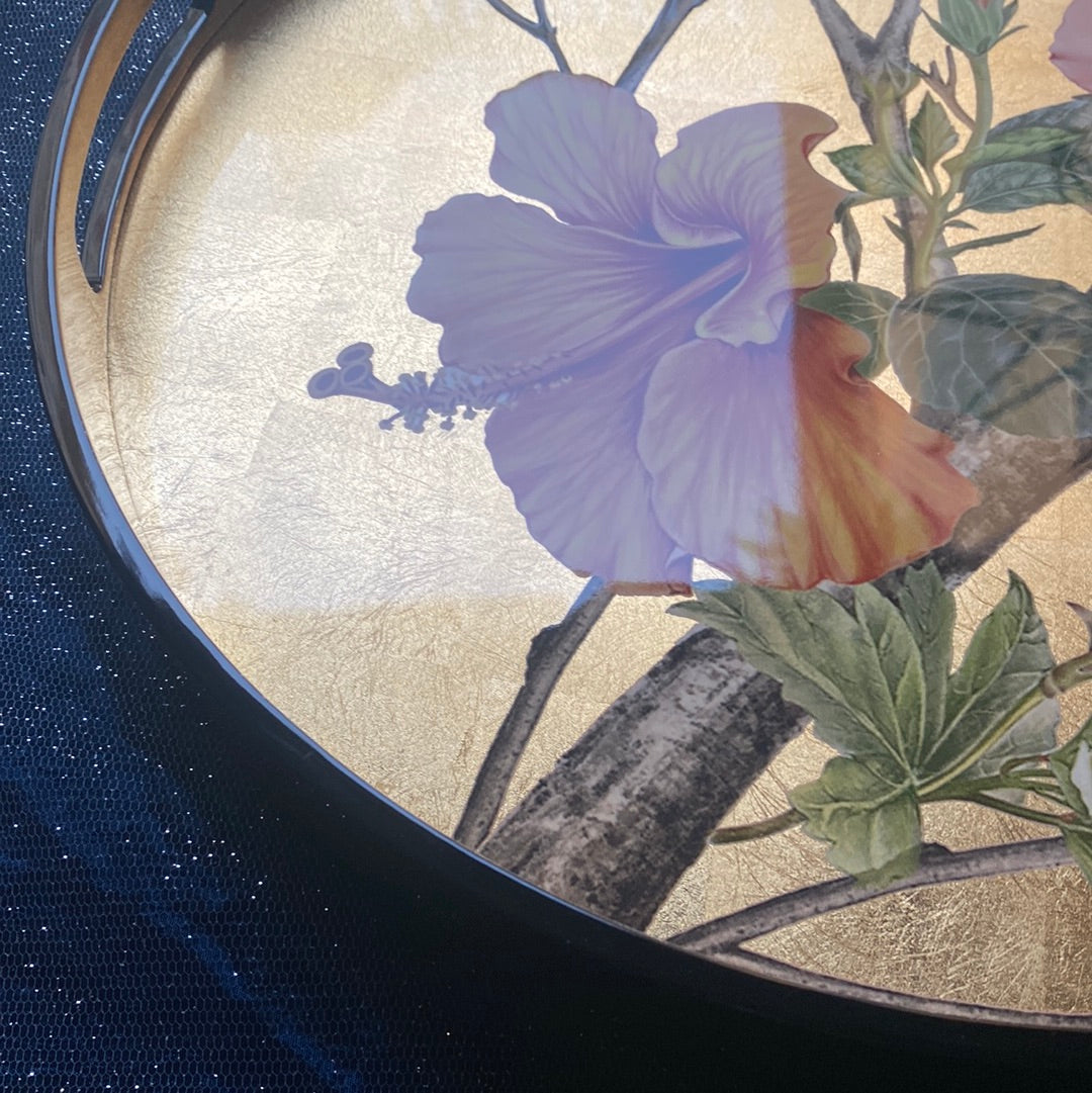 Plateau fleuri rond laqué Les Ottomans