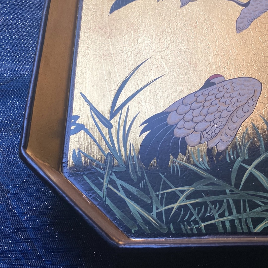 Herons gold lacquered metal tray