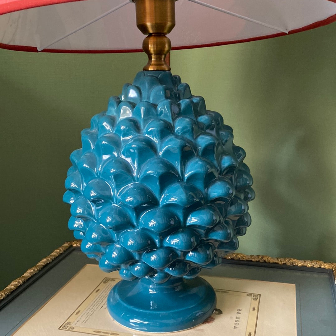 Lampada pigna azzurra con paralume cactus