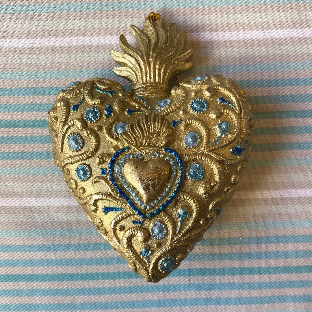 Cuore in resina oro e azzurro