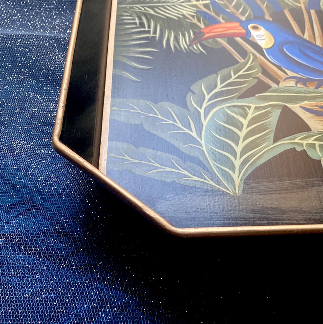 Toucan hand-decorated metal tray